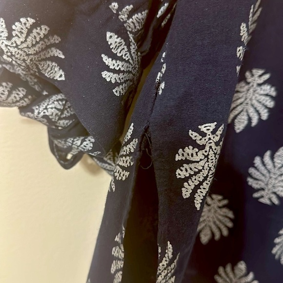 Madison Mathews Navy Printed Cotton Tunic Top Medium Preppy Coastal Resortwear - Picture 9 of 9